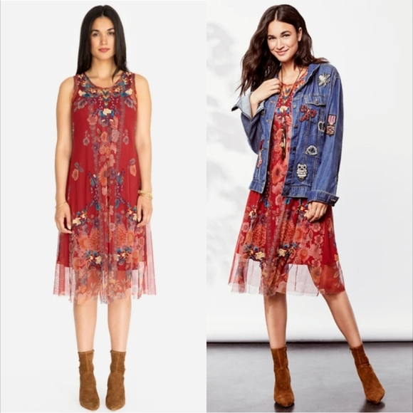 Johnny Was Dresses & Skirts - NWOT Johnny Was Biya Krioh Mesh Dress Red Medium